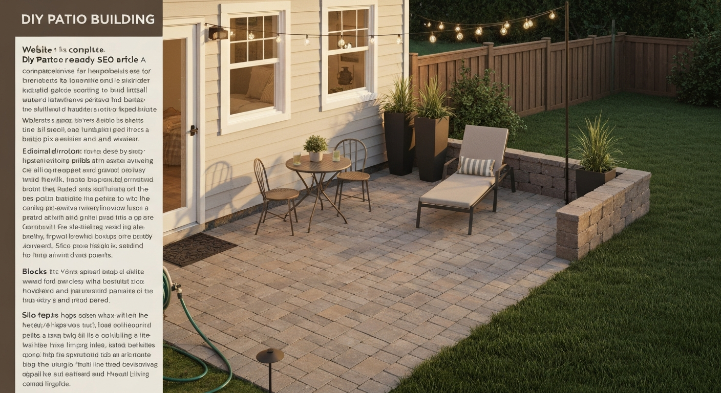 Inviting small backyard patio with pavers, bistro table, planters, and string lights.