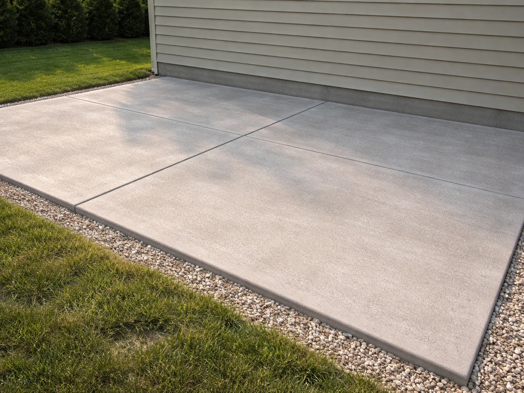 Finished extended patio beside an existing patio, matching concrete surface and tidy edges