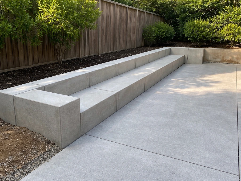 Built-in patio bench seating along a boundary edge with concrete forms installed for the upgrade.